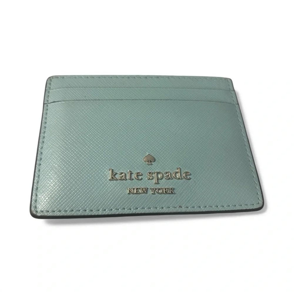 Kate Spade Madison Small Slim Card Holder Blue Glow Saffiano Leather pre loved